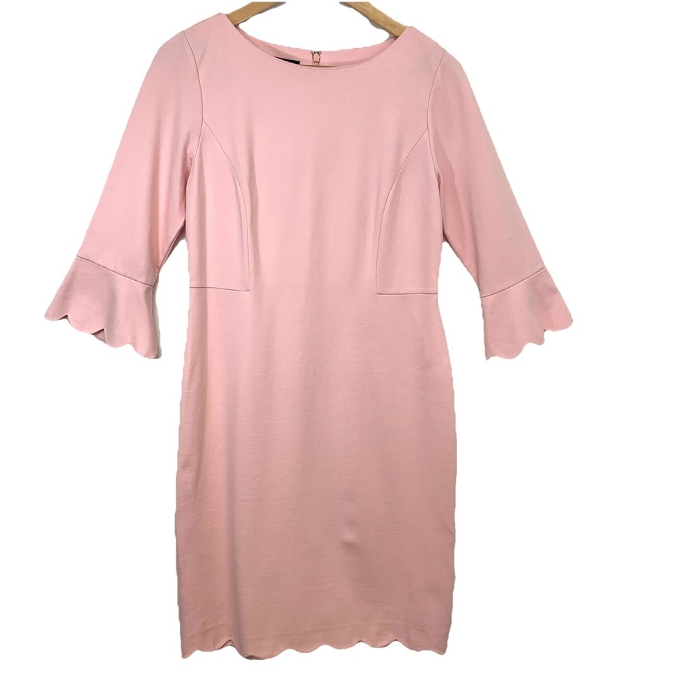 Talbots Blush Pink Sheath Dress New 6P Scallop Hem Flare 3/4 Sleeve Business